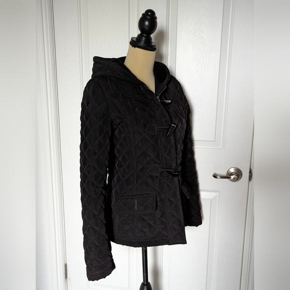 ESPRIT Quilted Belted Winter Jacket Size Small Black Hooded - Picture 5 of 8